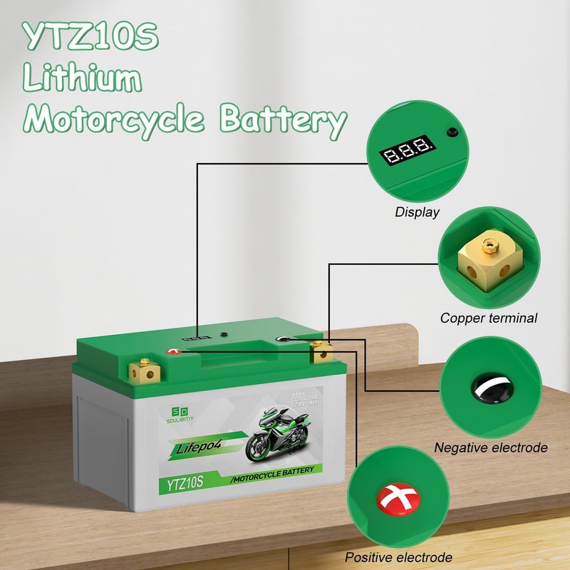 SDULIBITIY بطارية دراجة نارية ليثيوم LiFePO4 YTZ10S، 12 فولت 5Ah، 360-400CCA، مزودة بنظام إدارة البطارية، بطارية رياضية، للدراجات الرباعية، UTV، جت سكي، قوارب مائية شخصية، سكوتر ثلجي، رباعية. - Image 2